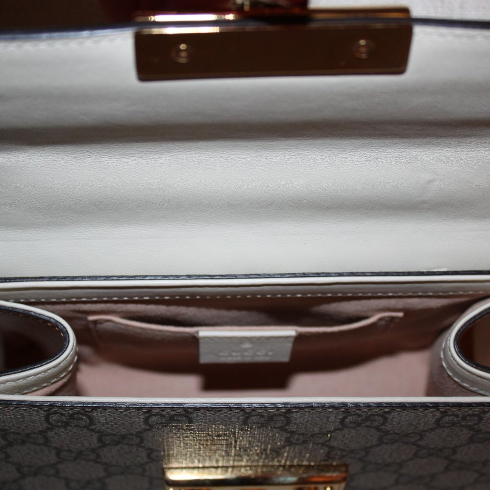Gucci Padlock Mini GG Supreme Leather/Canvas Bag Ivory and Beige - Picture 7 of 15